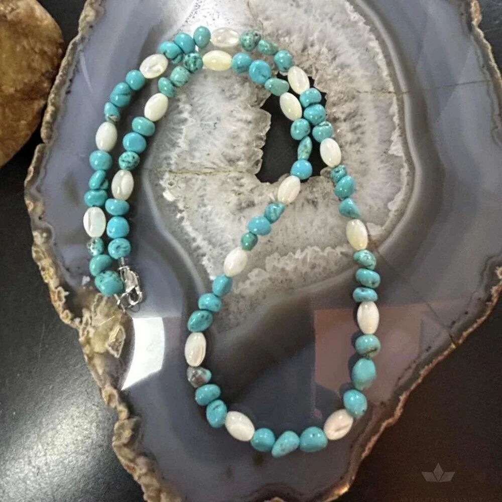 Sterling Silver 5-10mm Turquoise & 8mm MOP Beads 20